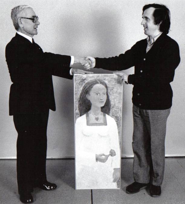Jean Paul Lemieux, artiste et Yvon Milliard, pr&eacute;sident du conseil d'administration d'Autisme Qu&eacute;nec - novembre 1979